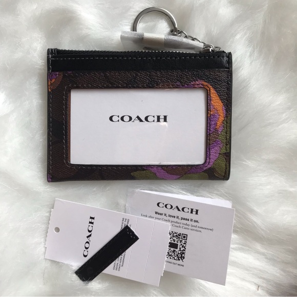 🌺 Coach Slim Id Card Case In Signature Canvas With Rose Print - Picture 5 of 9